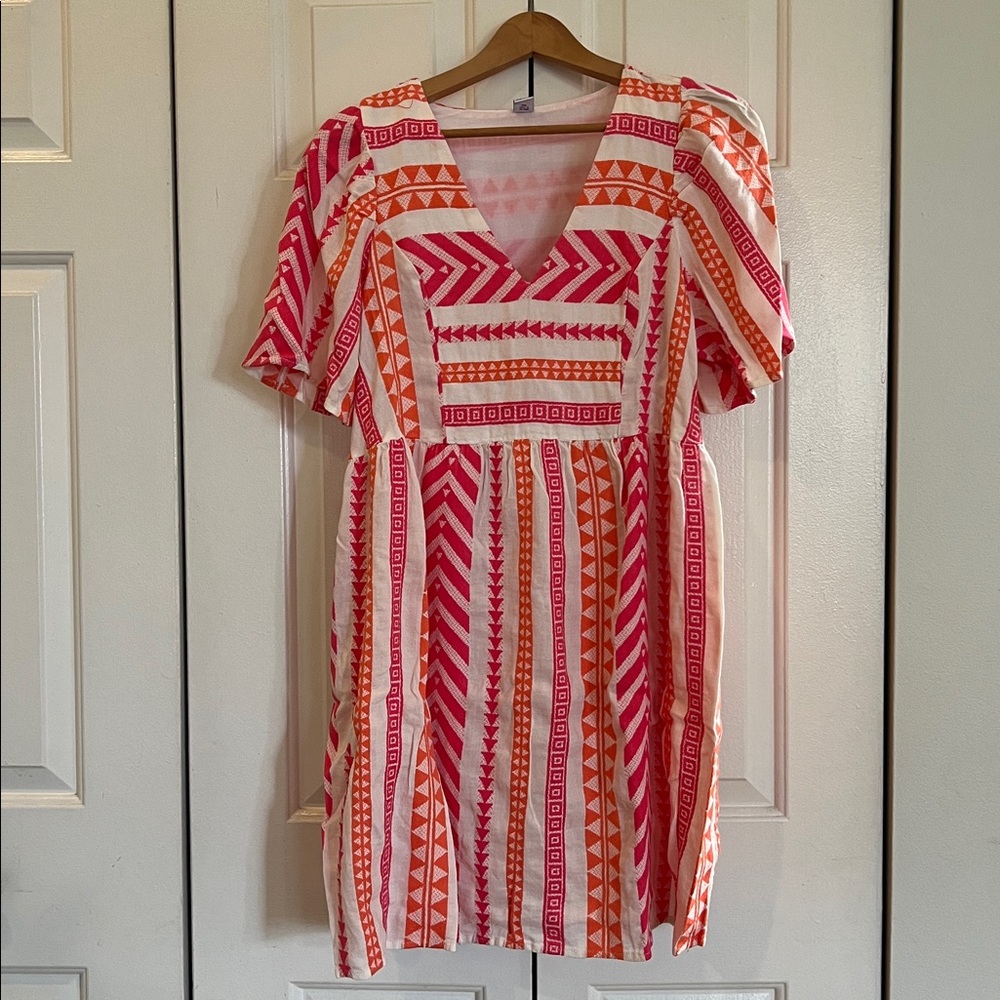 Old Navy pink, Orange and White Patterned Dress